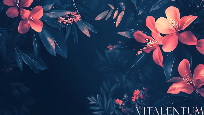 Bioluminescent Floral Composition Against Deep Teal Background