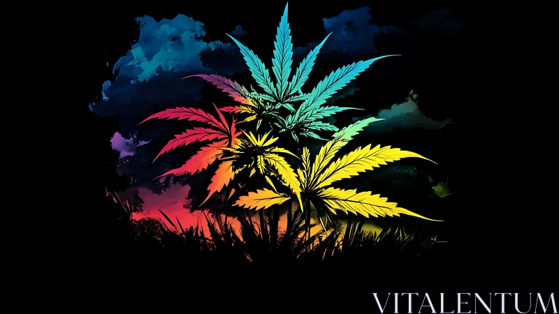 Chromatic cannabis leaves rendered in high-contrast digital vector