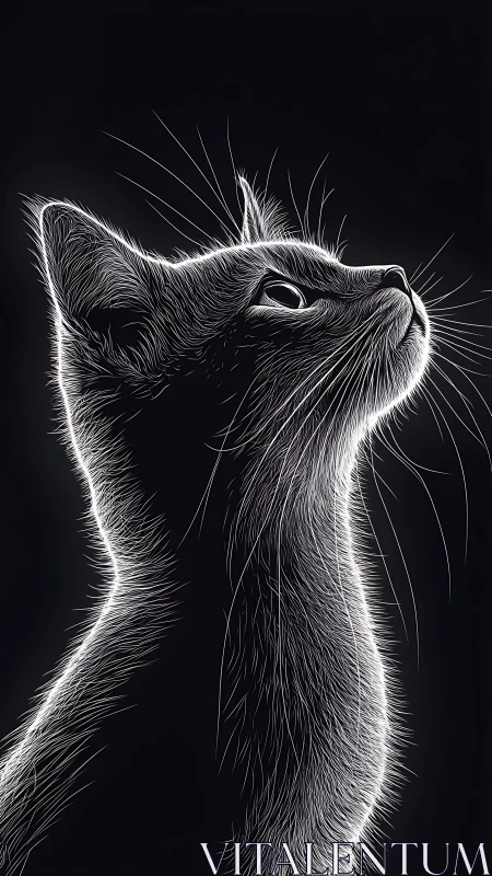 High-Contrast Feline Portrait Study in Line Work.