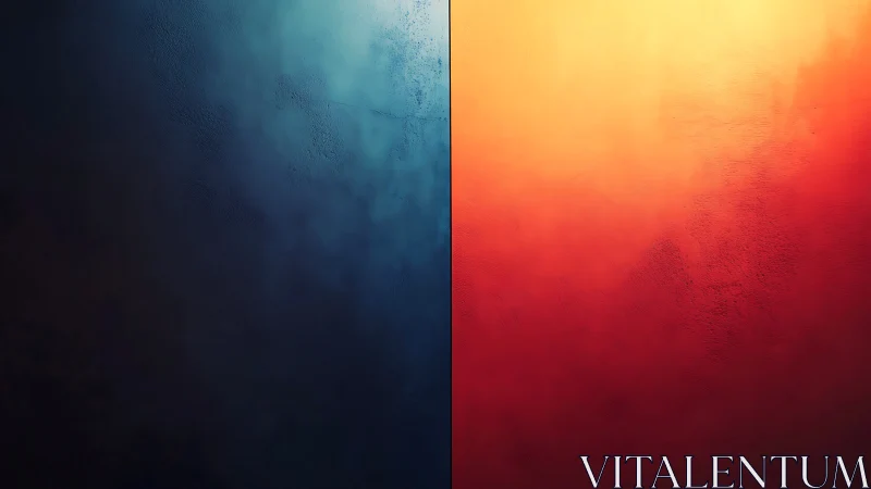 Dual color abstract wall with blue and orange halves.