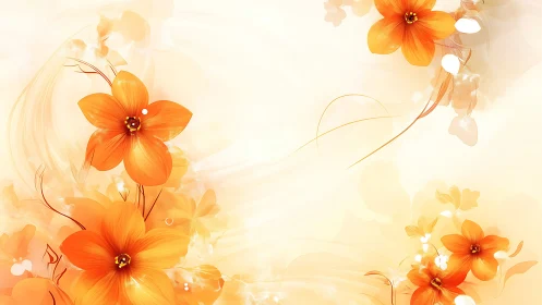 Vibrant Orange Flowers Float Against Soft Peachy Gradient Background