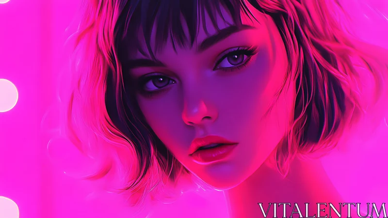 Neon siren gazes through electric pink twilight glow.