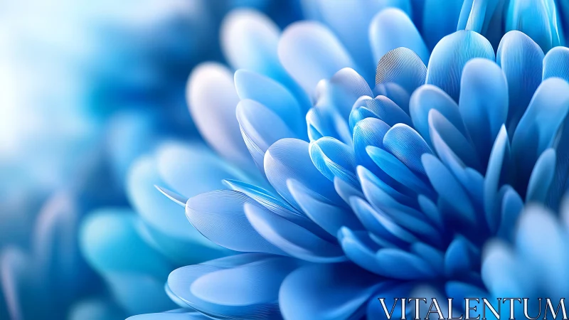 Macro blue chrysanthemum rendered with soft photoreal depth