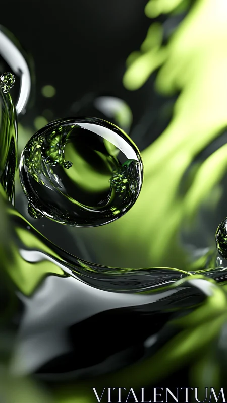 Liquid neon orbs drift through chrome-green twilight. Period.