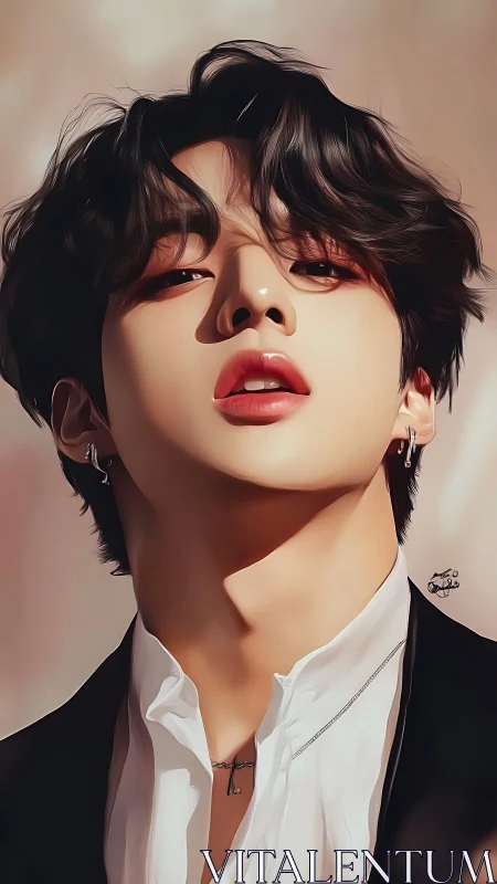 Digital portrait of stylized young man in dramatic low angle