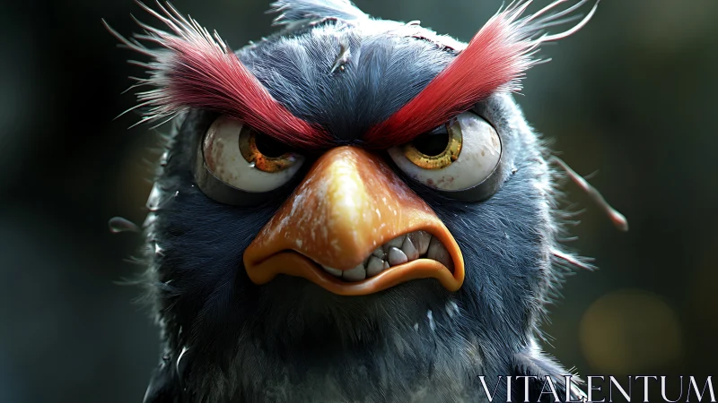 Realistic Angry Cartoon Bird Portrait with Intense Expression.