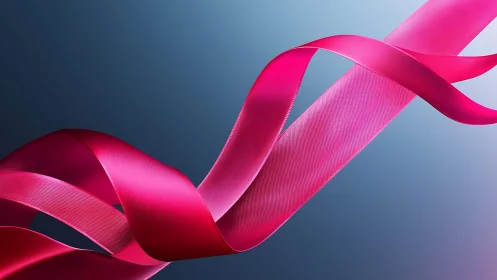 Flowing Pink Satin Ribbon on Gradient Blue Background, Modern Art.