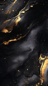 Viscous black fluid marbling with metallic gold vein separations