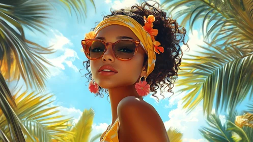 Sunlit tropical portrait captures confident woman in paradise