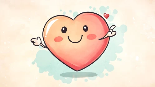 Anthropomorphic Coral Heart Character with Radial Gradient Fill