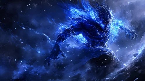 Blue elemental warrior formed from swirling energy field.