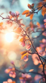 Flowering Branch with Backlighting at Golden Hour.
