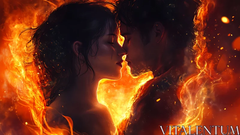 Two faces emerge from raging fire with intense heat effects