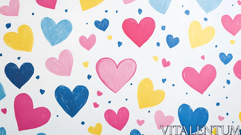 Scattered Painted Hearts in Vibrant Color Palette.