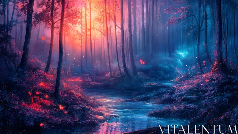 Enchanted Forest Stream Glows with Magical Light