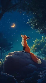 Stargazing fox waits for the crescent moon&rsquo;s quiet reply.
