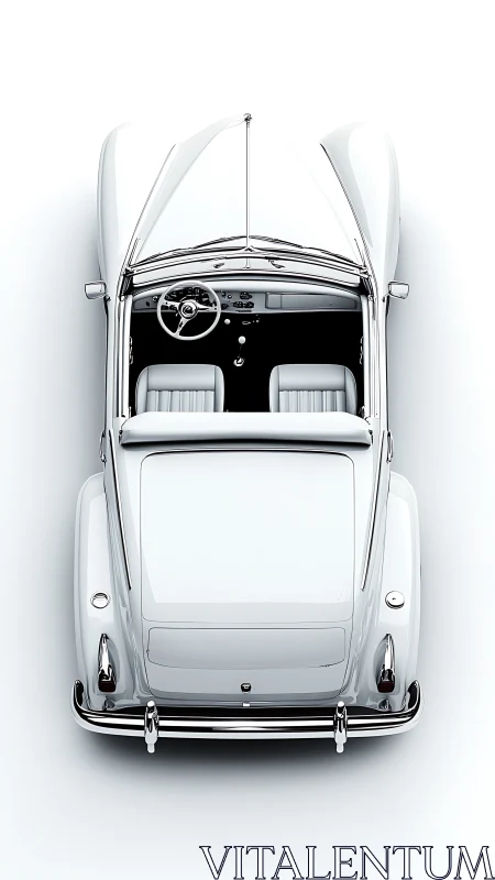 Vintage white convertible top view on minimal white field.