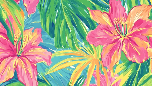 Vibrant Tropical Blooms Dance in Bold Painterly Colors