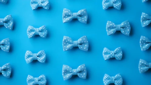 Blue polka dot bow ties arranged in uniform grid pattern.