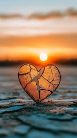 Fractured Heart Silhouette Illuminated by Sunset Orb.
