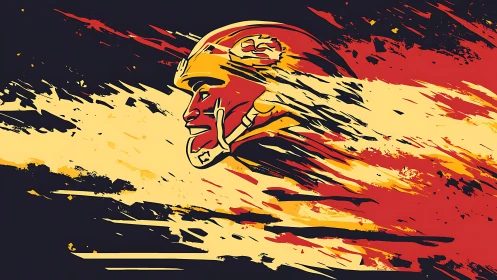 Dynamic vector portrait of rushing football helmet profile.