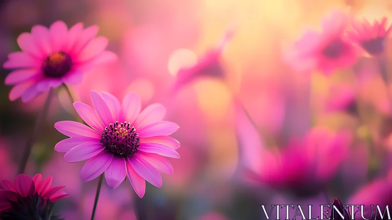 Pink Gerbera Daisies in Selective Focus Field