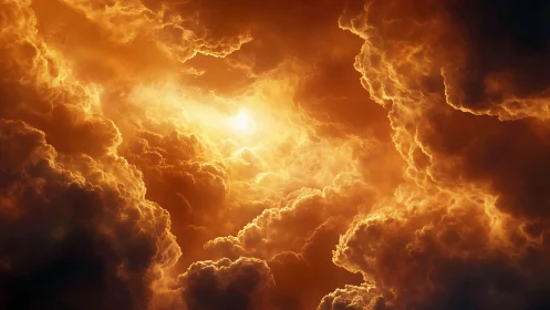 Inferno Sky Cathedral: Divine Fire Through Golden Clouds.