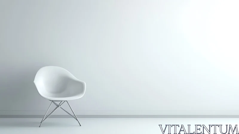 White molded chair in sparse interior against blank wall.