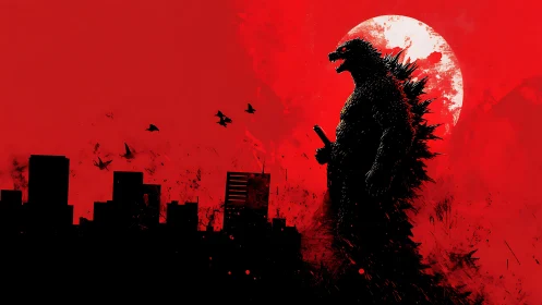 Night roar over the crimson city skyline at full moon.