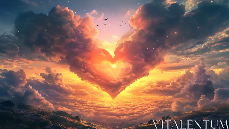 Luminous heart-shaped sun aperture celestial cloudscape composition.
