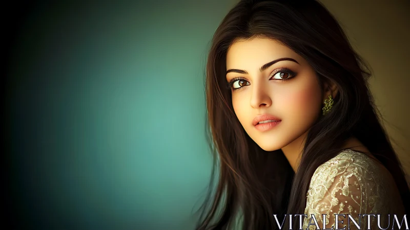 Chromatic portrait of digitally rendered woman in soft bokeh field.