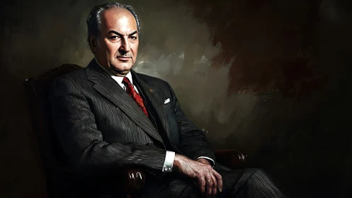 Stoic gentleman in charcoal suit against stormy silence.