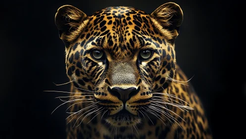 Leopard's Penetrating Gaze Against Darkness.
