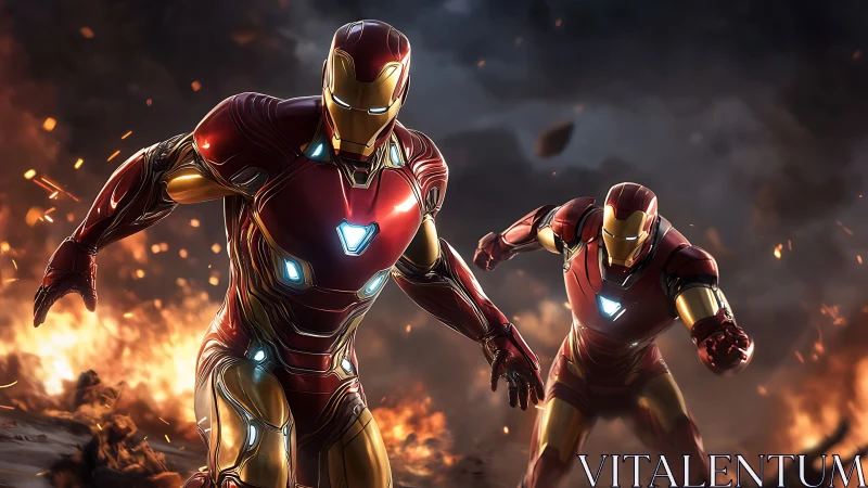 Armored heroes advance through explosive battlefield environment