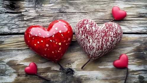 Lovesick Geometry: Hearts Scattered Across Weathered Wood.