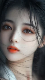 Digital portrait of ethereal woman with orange lips.