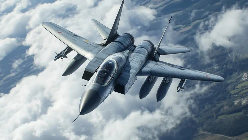 Stealth fighter jet carves a high-speed path through clouds.