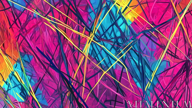 Intersecting neon vector strokes map chaotic chromatic energy