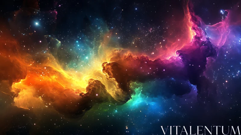 Multicolored nebula structure extends across dense star field