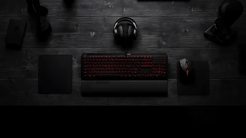 Sleek gaming keyboard and mouse glow on dark desk.