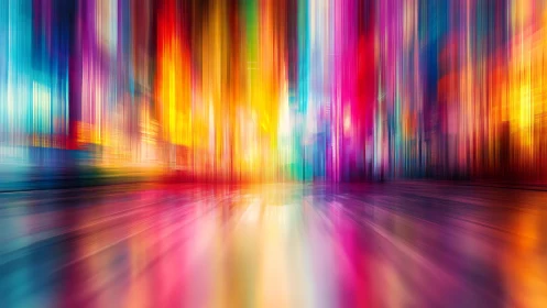 Vibrant Abstract Cityscape with Blurred Neon Lights, Modern Art Style.