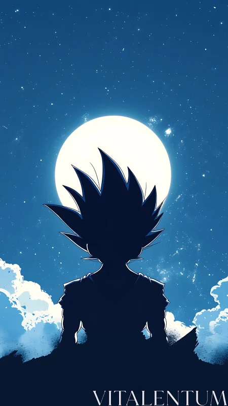 Silhouetted anime warrior framed against luminous full moon