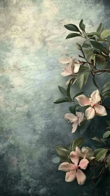 Delicate Blossoms Dance on Vintage Canvas.