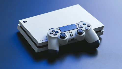 White PlayStation 4 Console with Blue Wireless Controller.