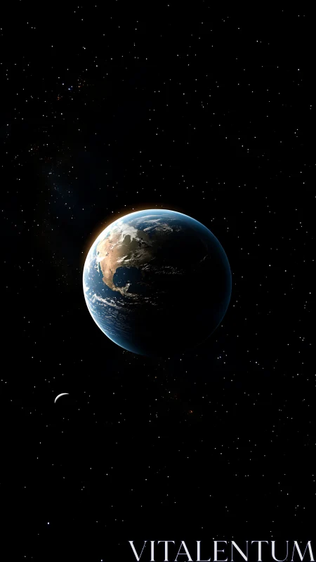 Earth glows like a lone blue lantern adrift in star-sown dark.