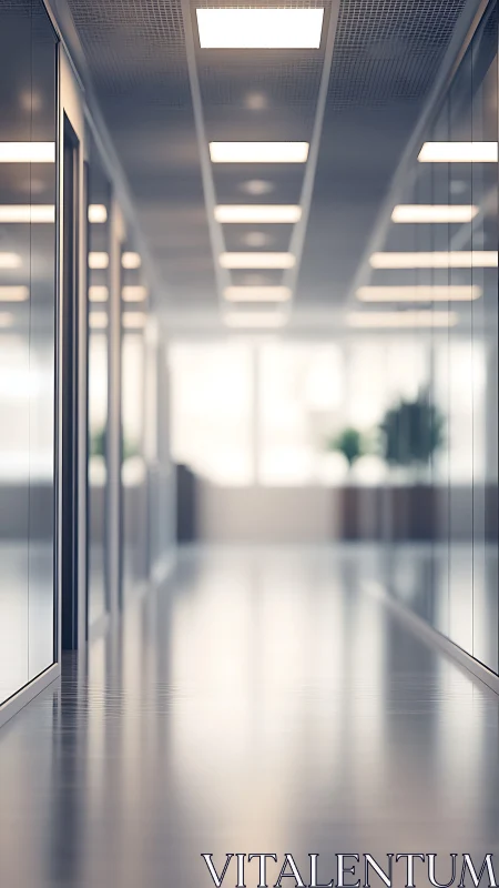 Modern institutional corridor with linear LED ceiling panels.