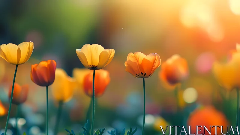 Selective focus tulip composition demonstrates shallow depth field rendering technique.