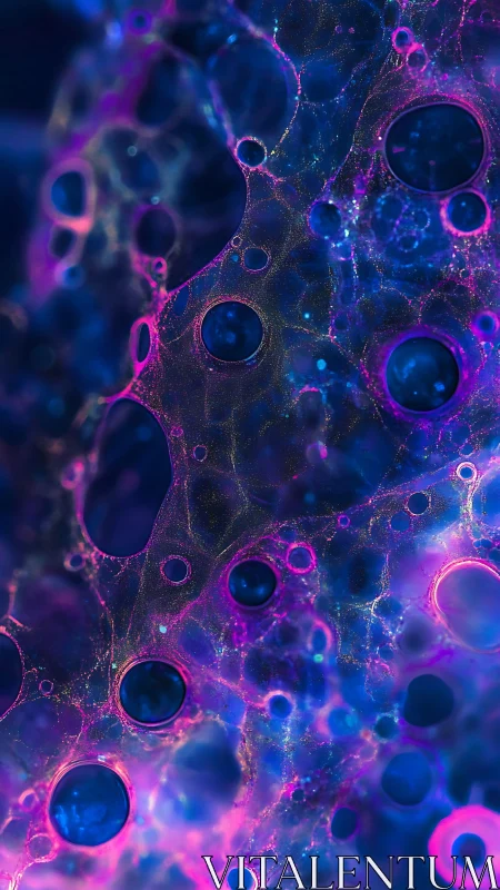 Neon bubble nebula lattice in swirling cosmic bluescape.