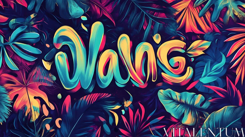 Tropical neon wordmark in expressive digital painting style.