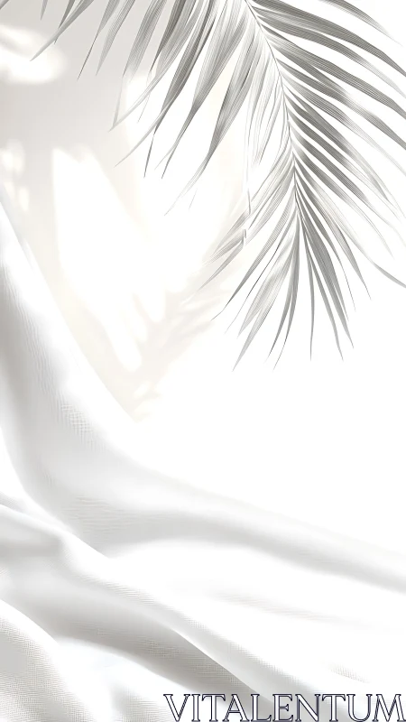 Palm leaf shadow falls softly across white draped fabric